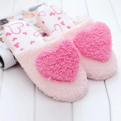 Winter Slippers Women Warm Cotton Shoes Indoor Household Floor Mute Non-Slip Soft Bottom Peach Heart and Moon Cotton Slippers