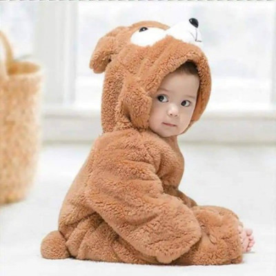Toddler Baby Boys Girls Thick Warm Cartoon Animal Hoodie Romper Newborn Kids Soft Romper With Hut Outfits Romper Fashionable Transition Teddy Fleece Jumpsuit