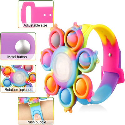 Pop Fidget Spinner Bracelet Toys,Silicone Pop Bubble Bracelet,Stress Relief Sensory Toys for Boys Girls