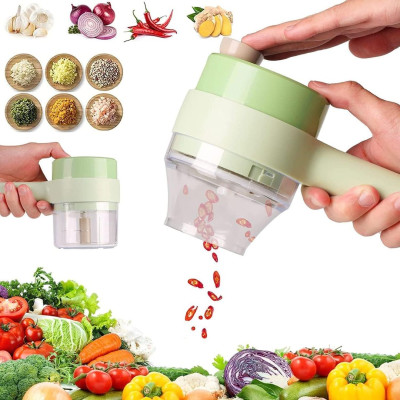 BELIEVERS GROUP 4 in 1 Electric Handheld Cooking Hammer Vegetable Cutter Set Food Chopper Multifunction Vegetable Fruit Slicer,for Garlic Pepper Chili Onion Celery Ginger Meat with Brush (Plastic)