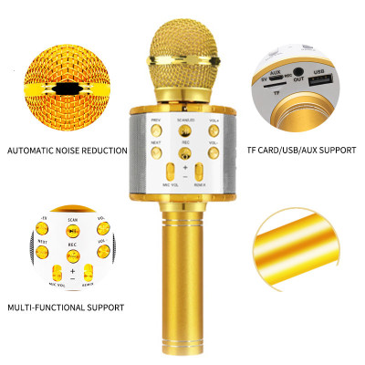 Protable Karaoke Microphone Wireless Bluetooth Microphone Handheld Karaoke Mic Speaker Machine for Android/iPhone aurumen